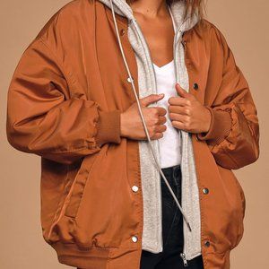 Lulus Jump-Started Rust Orange and Heather Grey Hooded Jacket